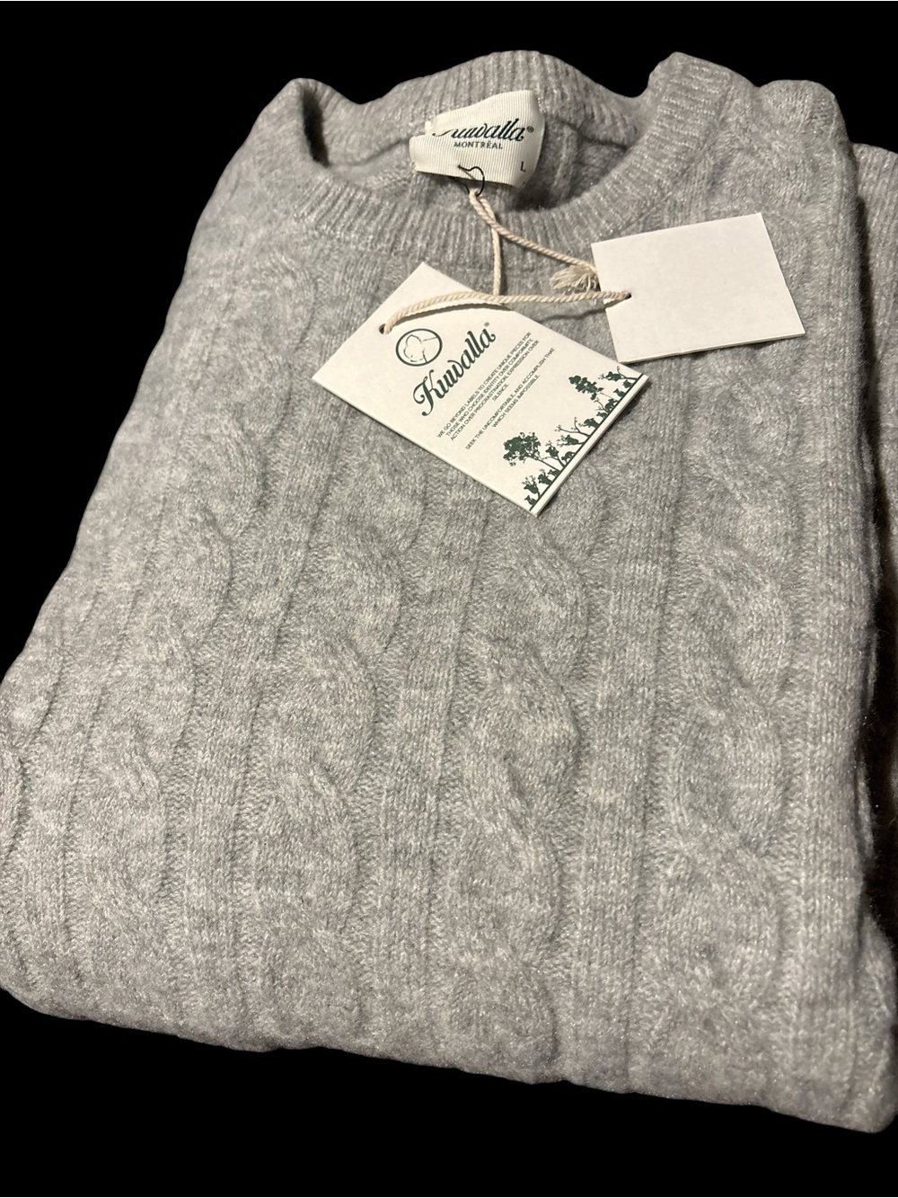 Kuwalla Mont-Royal Men’s Light Gray Cable Crewneck Sweater